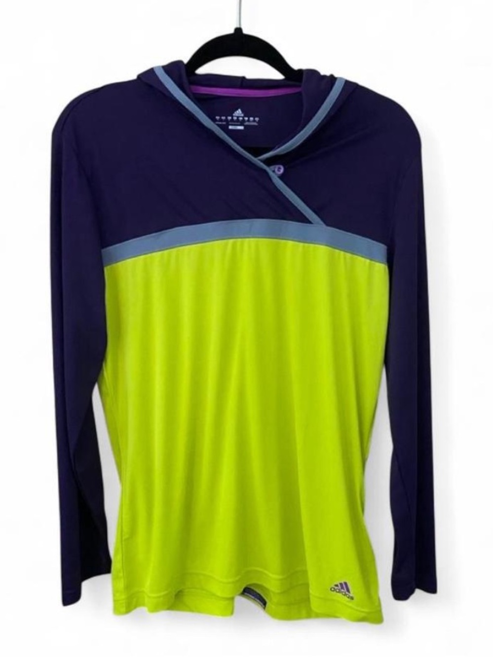 adidas Modern Classics Colorblock Running Climalite Hoodie Purple Neon Yellow L